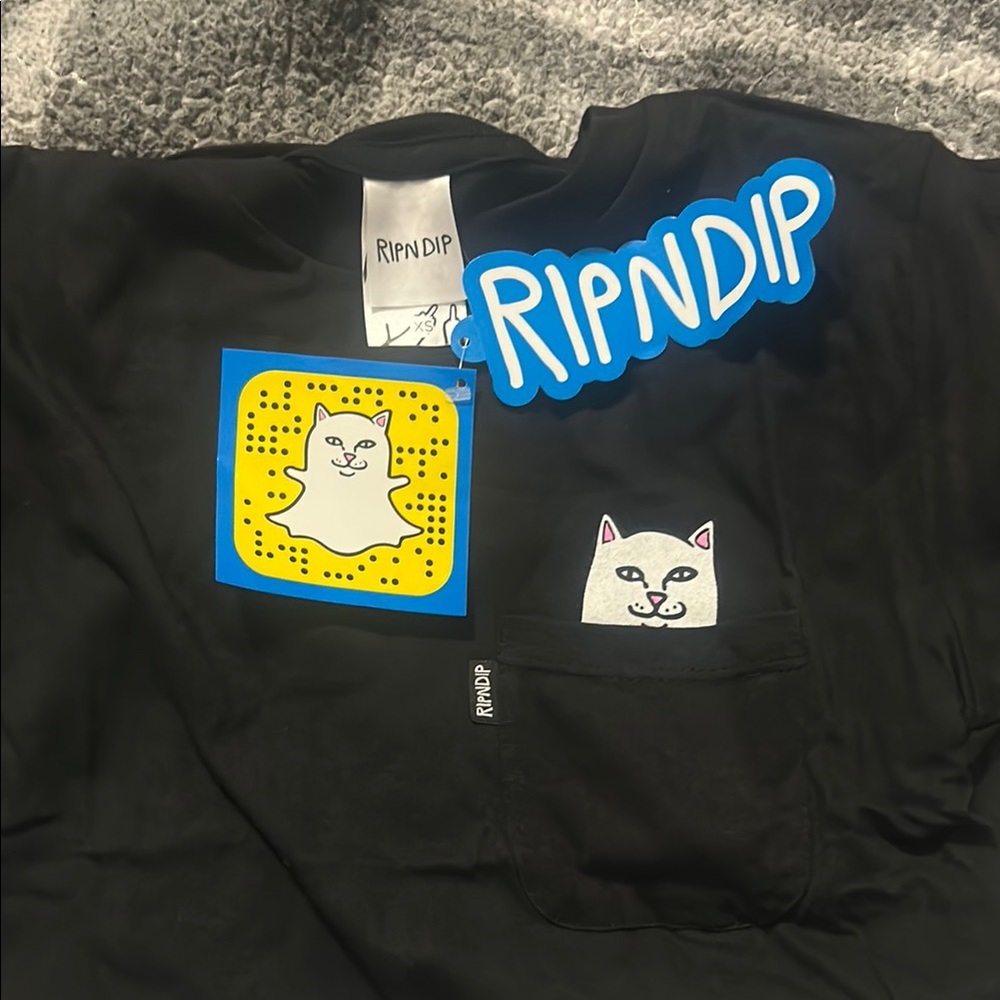 Ripndip Black Tee with Cat Pocket Design